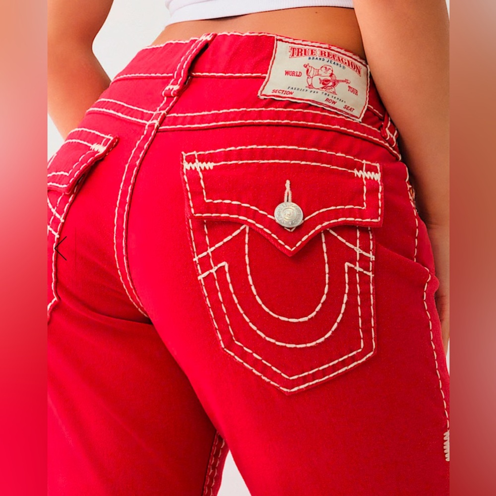 True Religion HALLE MID RISE SUPER SKINNY JEAN in RED LENOX AVE WASH
